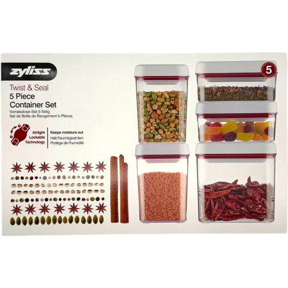 Zyliss Twist & Seal 5 Pc Airtight Food Storage Container Set BPA Free White Red - Picture 1 of 5
